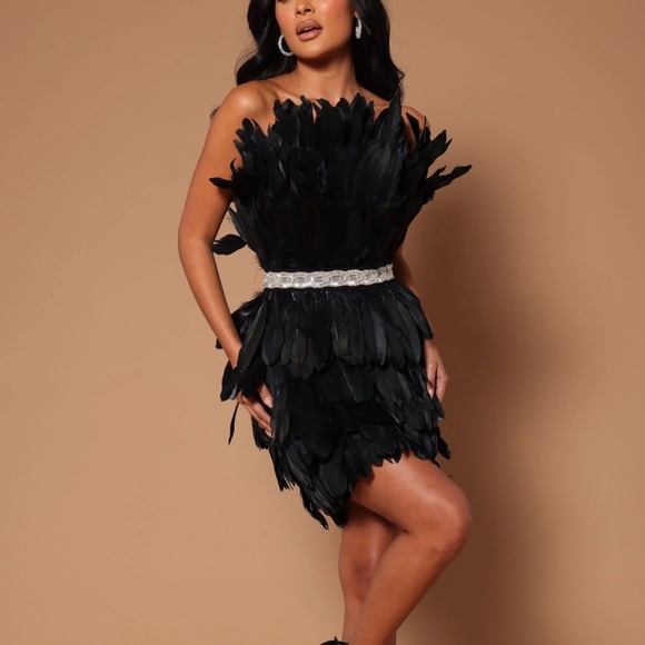 NWT Fashion Nova Black Feather Mini Dress - Picture 1 of 6